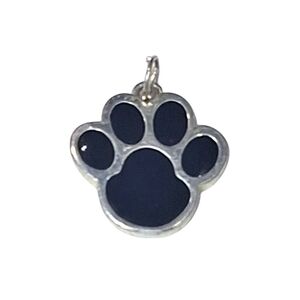 Sterling Silver 925 Black Enamel Paw Print Pendant Charm 2.1grams .75" Signed